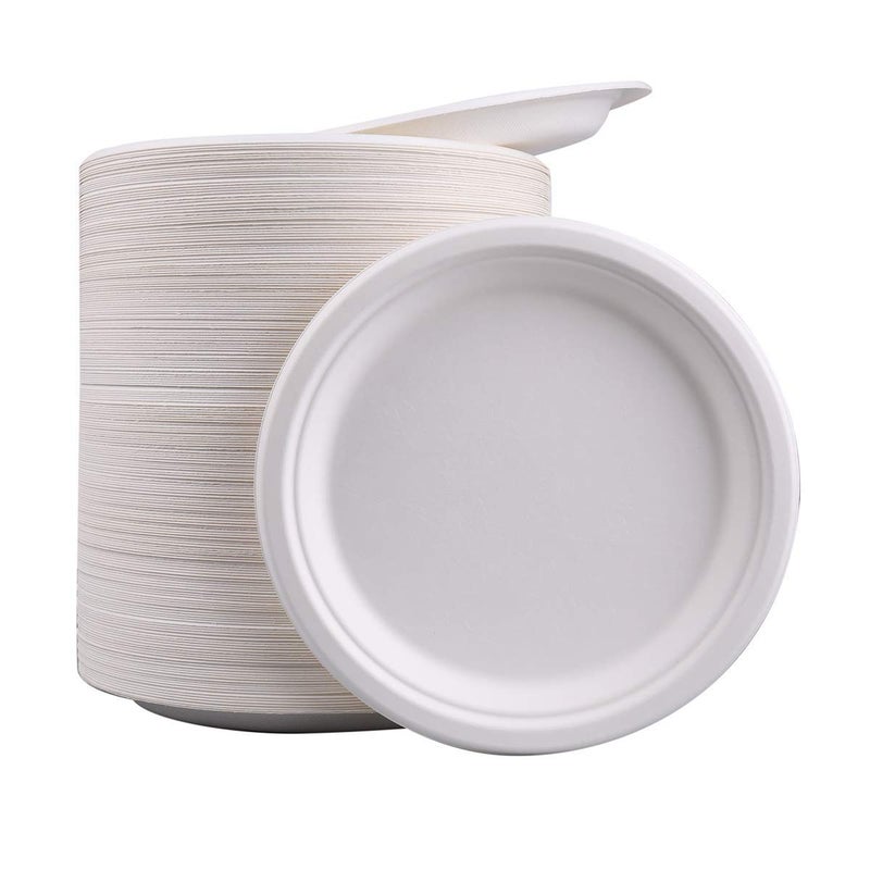 Bekith 150 Pack 10-Inch Paper Plates Biodegradable Disposable Round Plates, Natural Compostable Plant Fiber Plate - Great for Lunch and Dinner Parties, White - Image 1